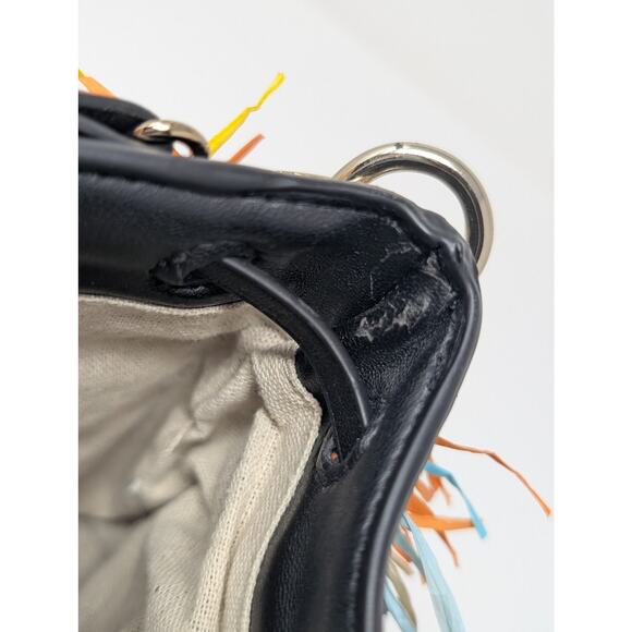 Zara Fringed Mini Bucket Bag Multicolored Lined Festival Indie Boho Maximalist - Picture 6 of 8